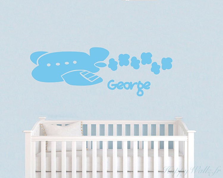 Stickers avion nuage et nom personnalisé Stickers avion nuage et nom personnalisé
